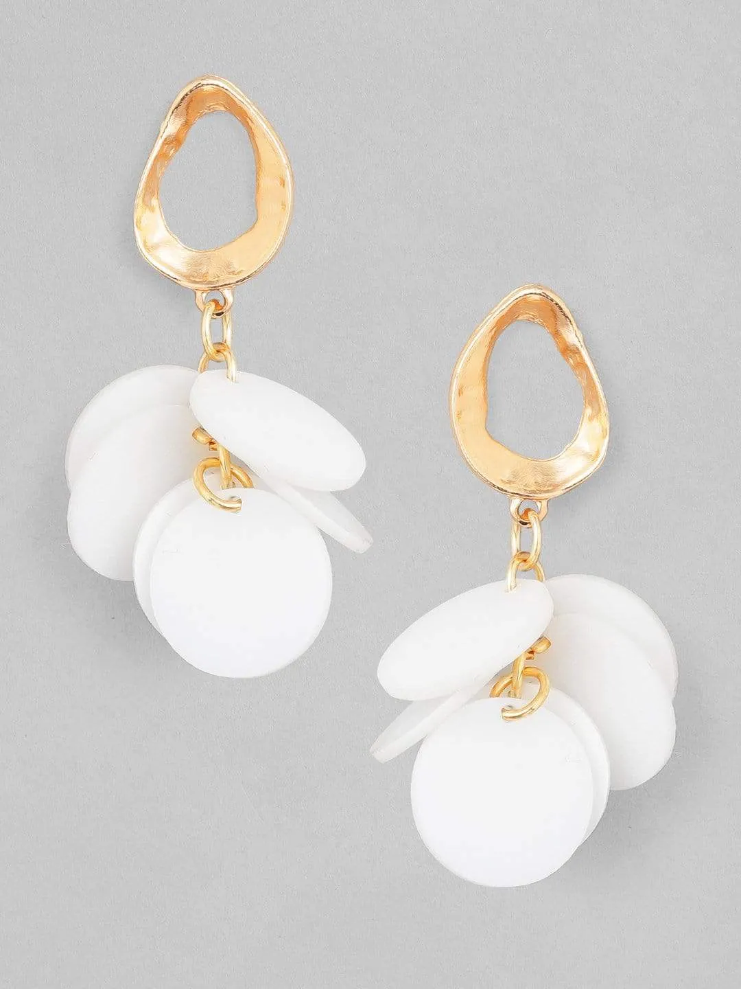 Rubans Voguish Set of 2, Gold Toned Shell Beaded Hoop & White Mother of Pearl Dangler Earrings.
