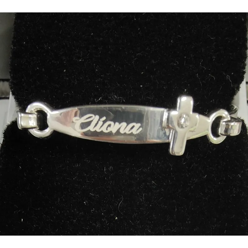 Silver Plated Christening Cross Bangle - Personalised Gift