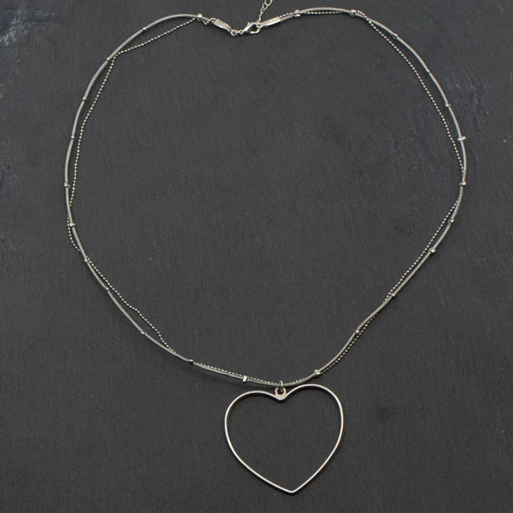 Simple Open Heart Necklace SILVER