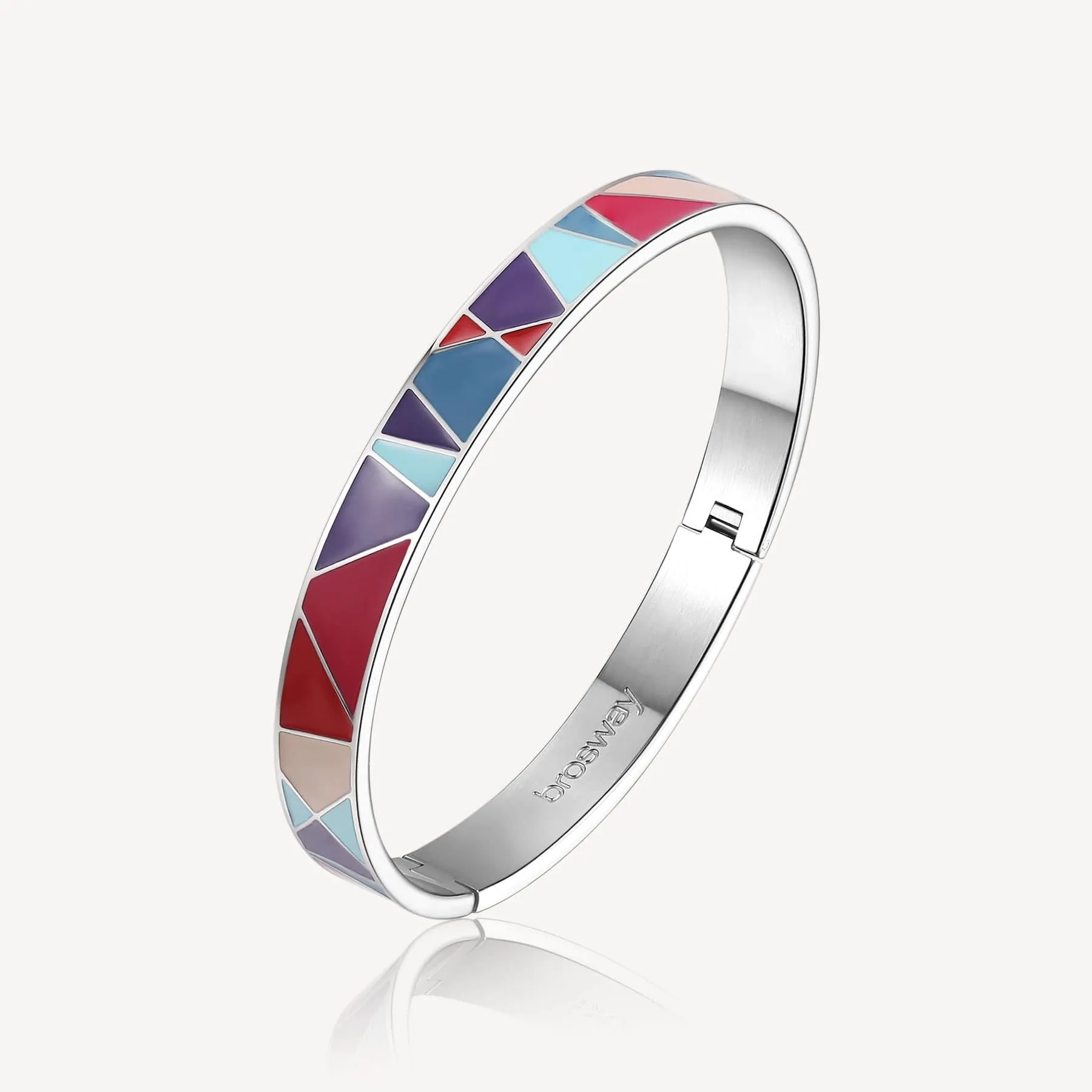 Stainless Steel Latching Bangle with Engraving and Multicolor Enamel