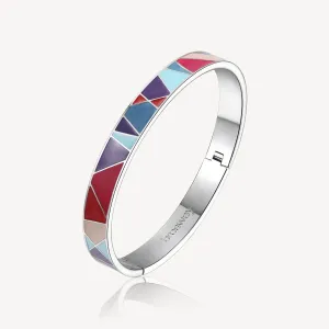 Stainless Steel Latching Bangle with Engraving and Multicolor Enamel