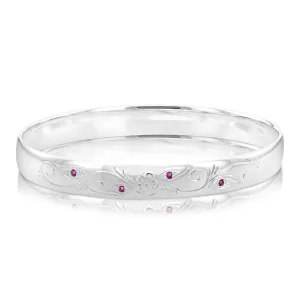 Sterling Silver Hand Engraved Ruby 65mm Bangle