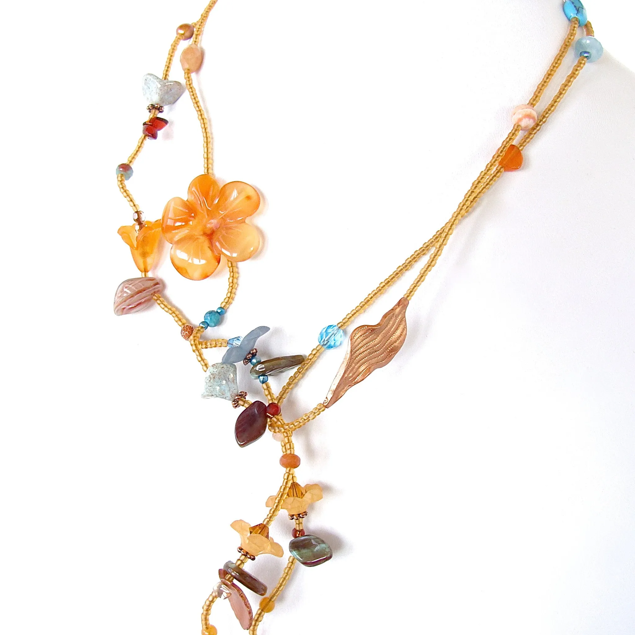 Sunset: Long Beaded Flower Necklace