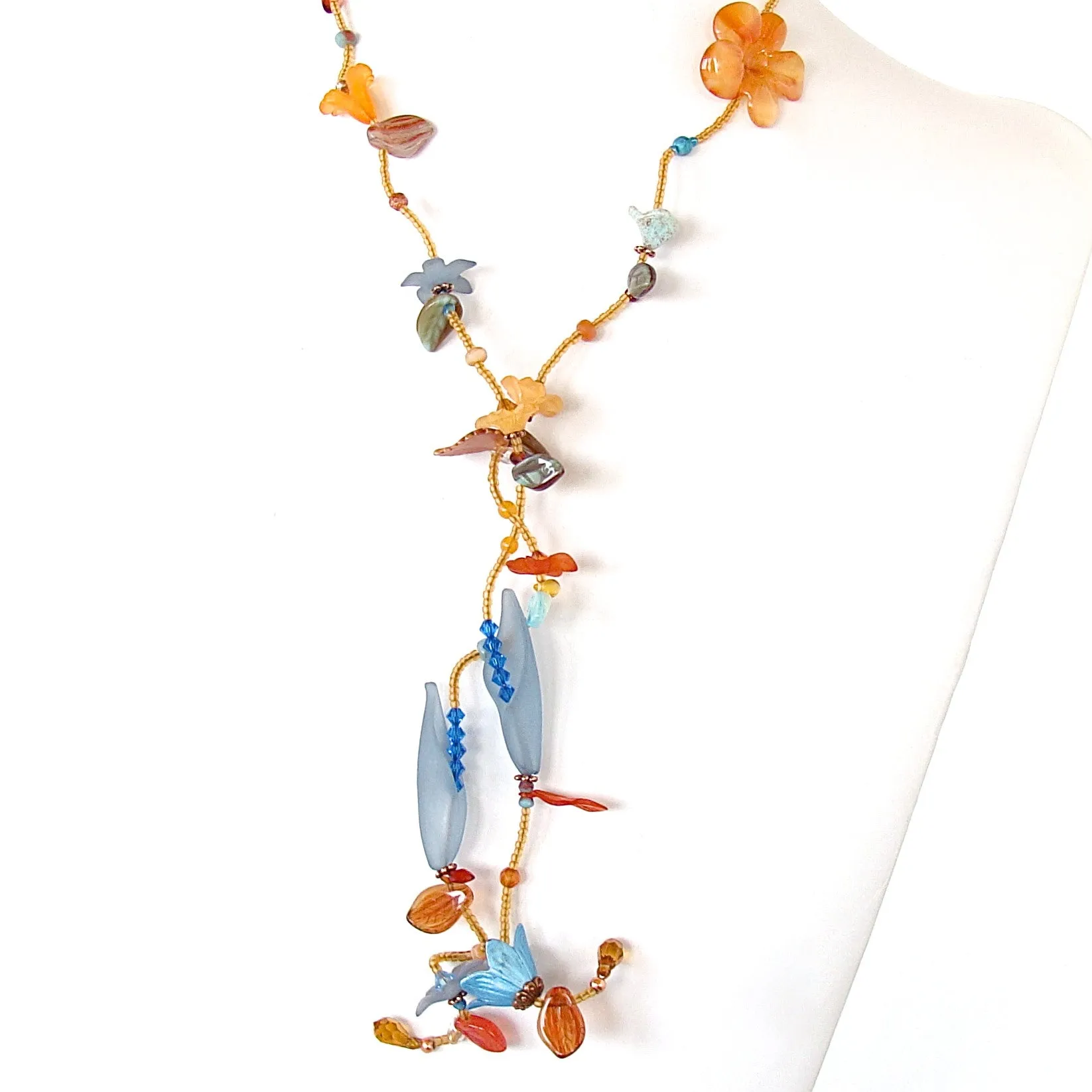 Sunset: Long Beaded Flower Necklace