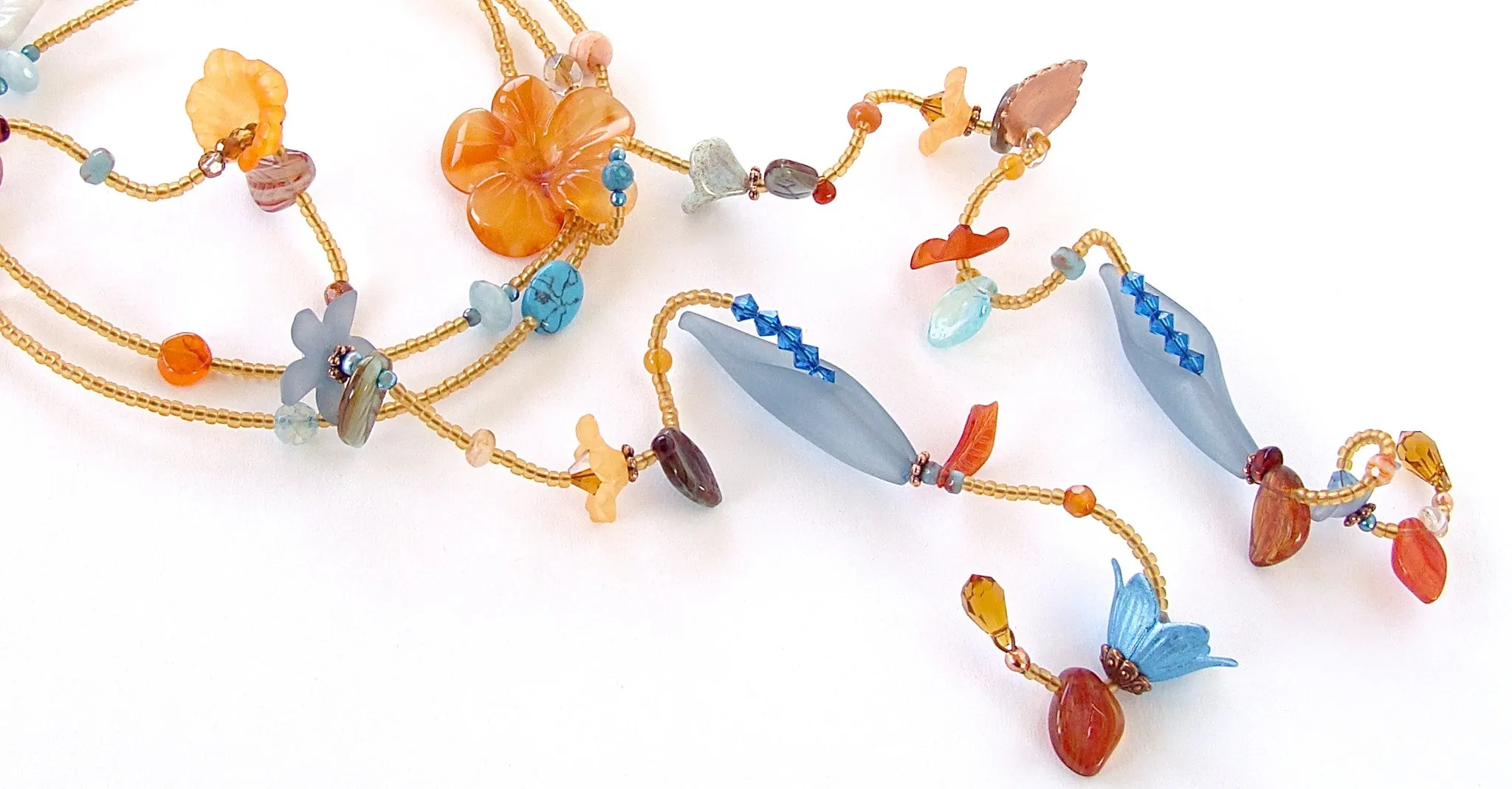 Sunset: Long Beaded Flower Necklace