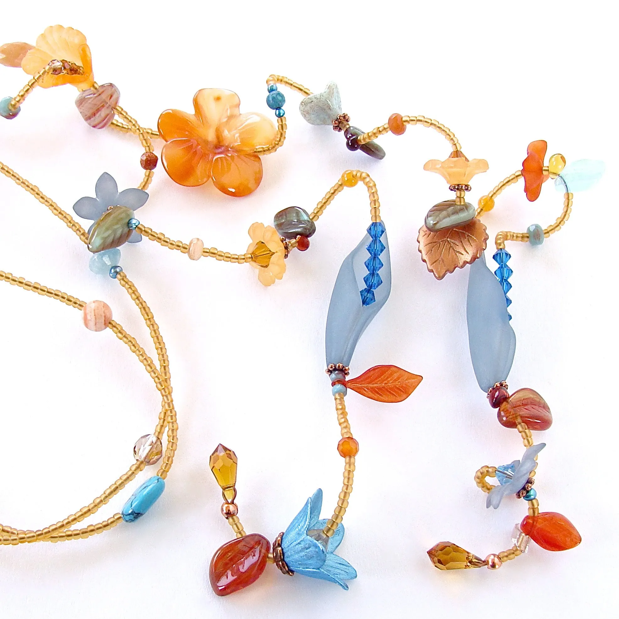 Sunset: Long Beaded Flower Necklace