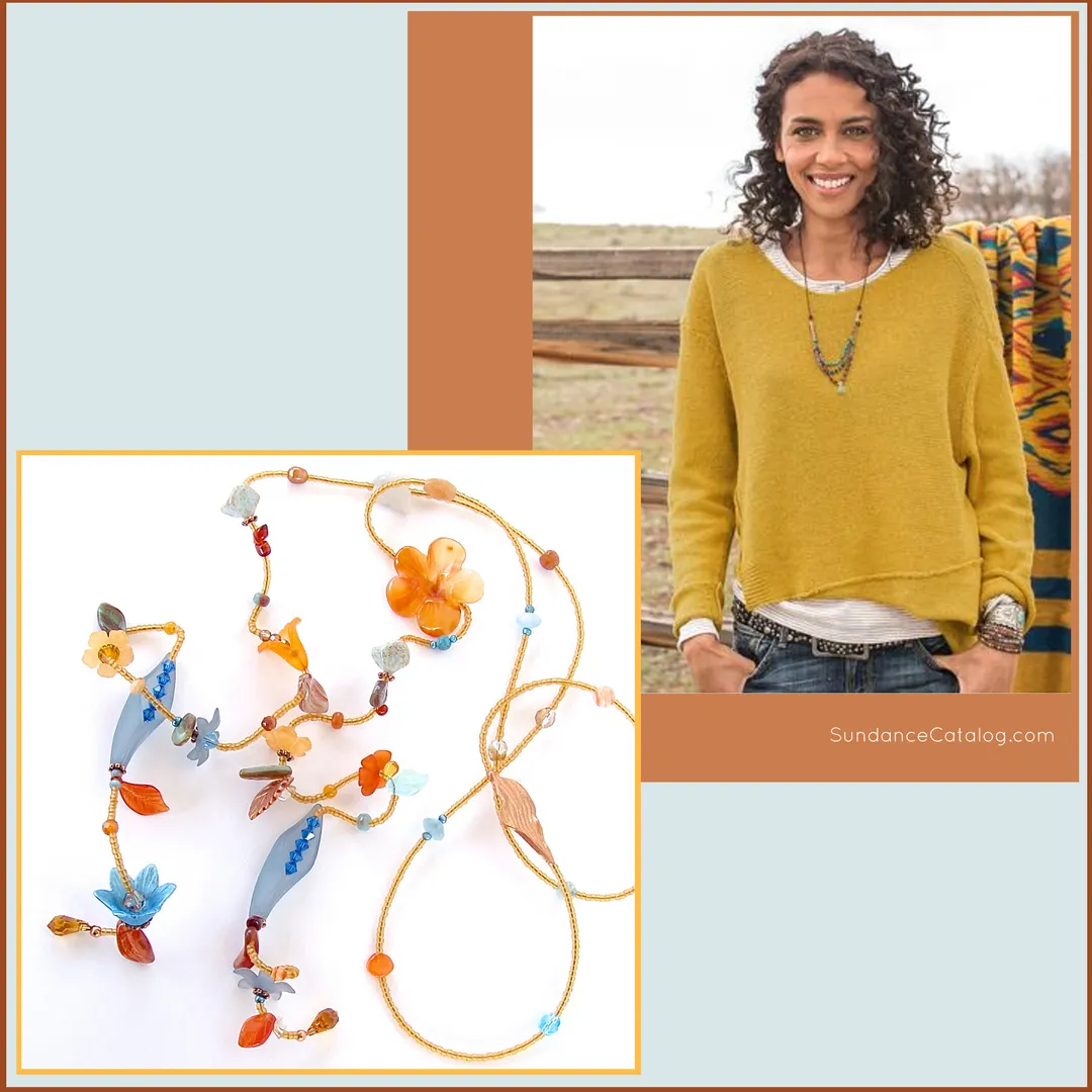 Sunset: Long Beaded Flower Necklace