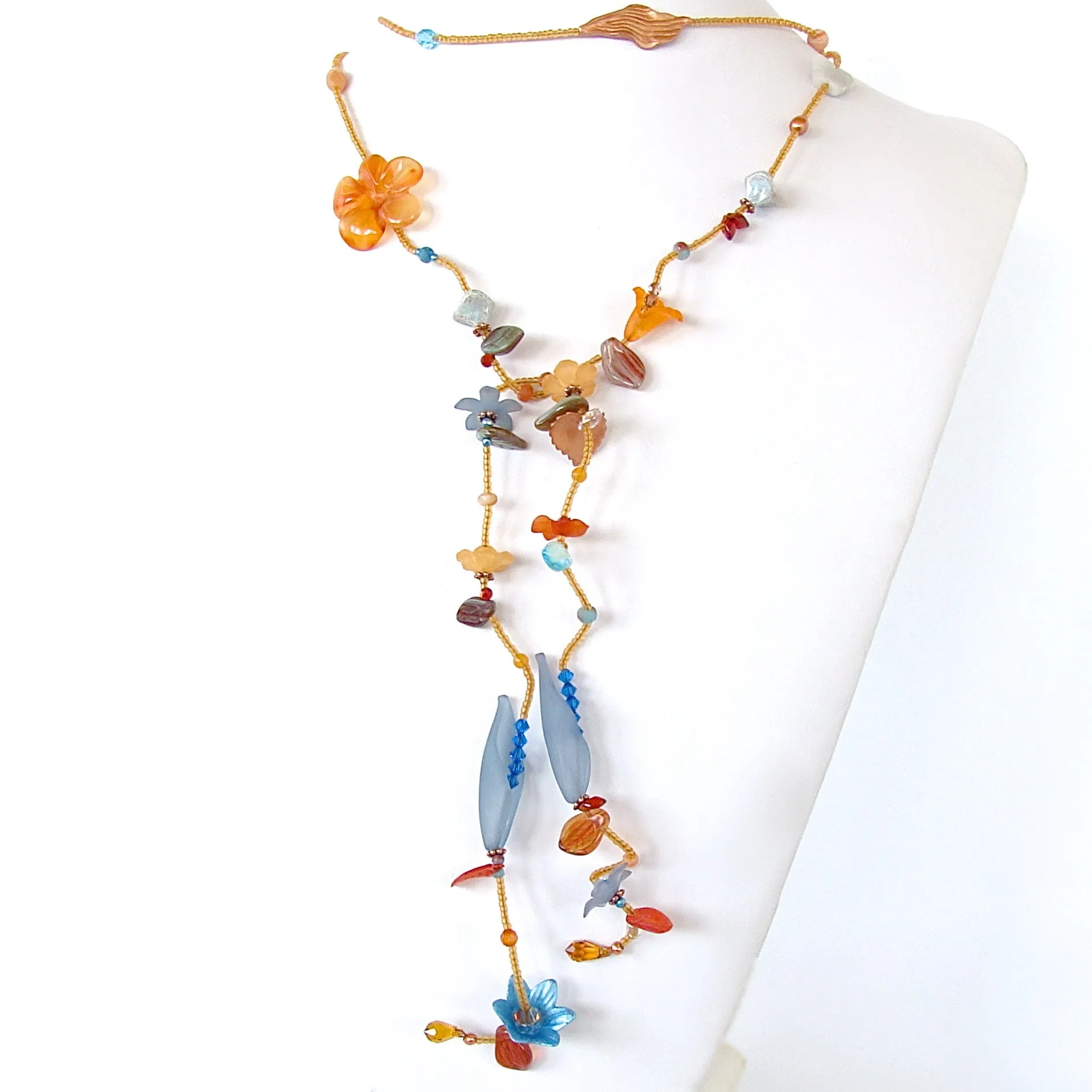 Sunset: Long Beaded Flower Necklace