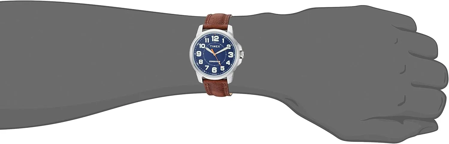 Timex Expedition Metal Field 39mm Mens Analog Watch | Brown Natural Leather Strap | INDIGLO Backlight and Luminous Hands | 24 Hour Time | Quick Date Function | Rugged Outdoor Watch | 50M Water Resistance