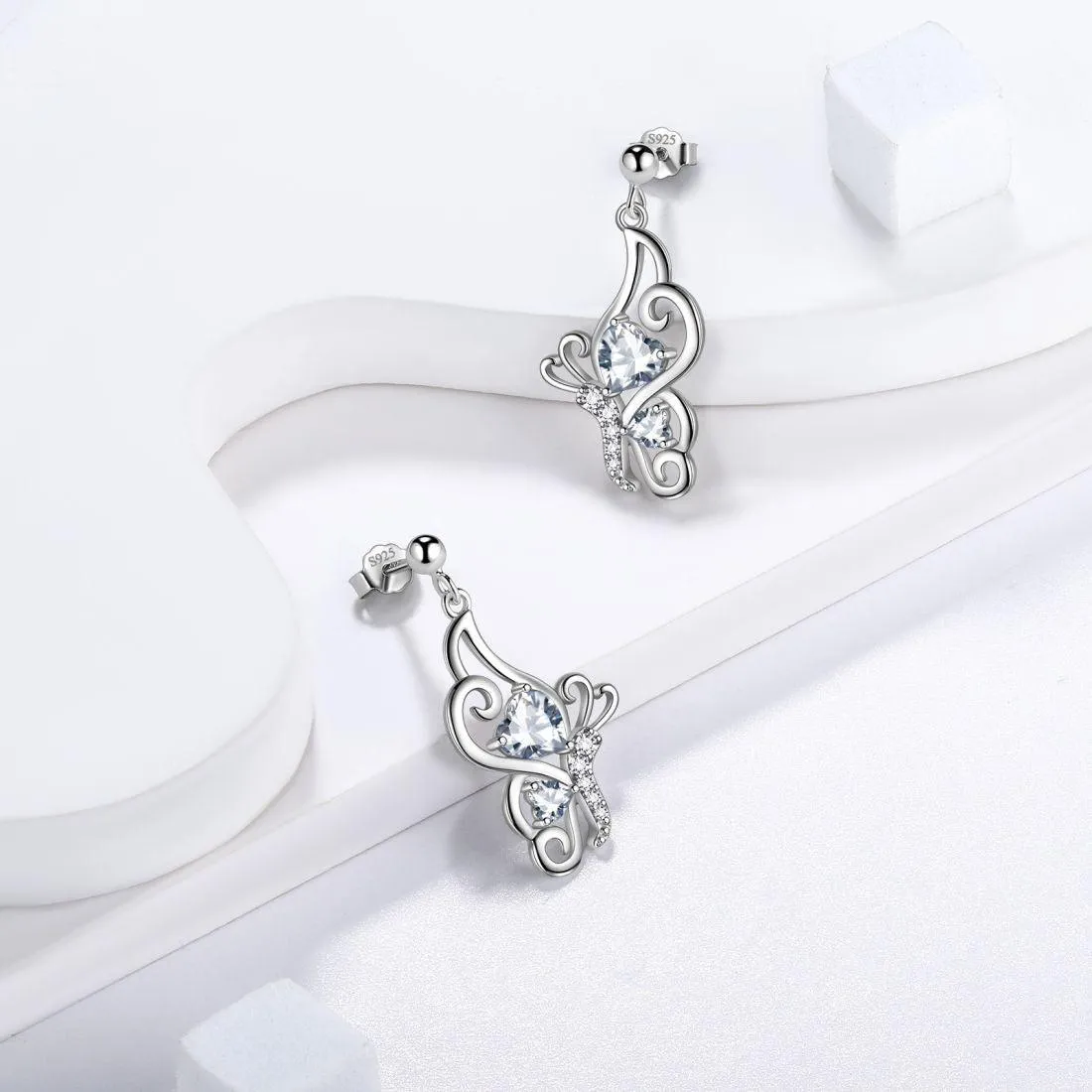 Tokyo Mart Butterfly Birthstone April Diamond Earrings Women Girls Jewelry Birthday Gift Sterling Silver