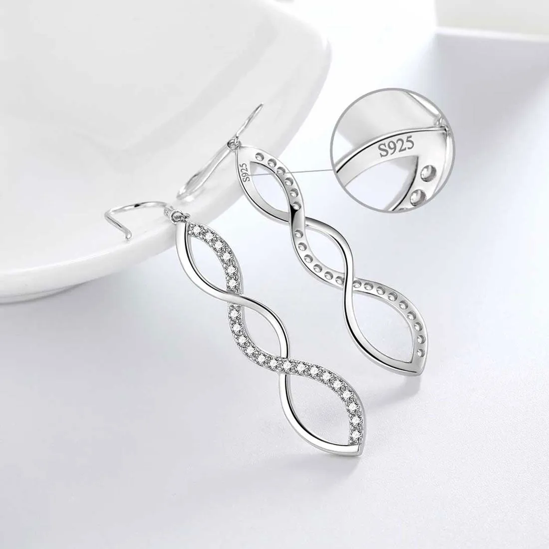 Tokyo Mart Infinity Women Dangle Earrings Drop Jewelry 925 Sterling Silver