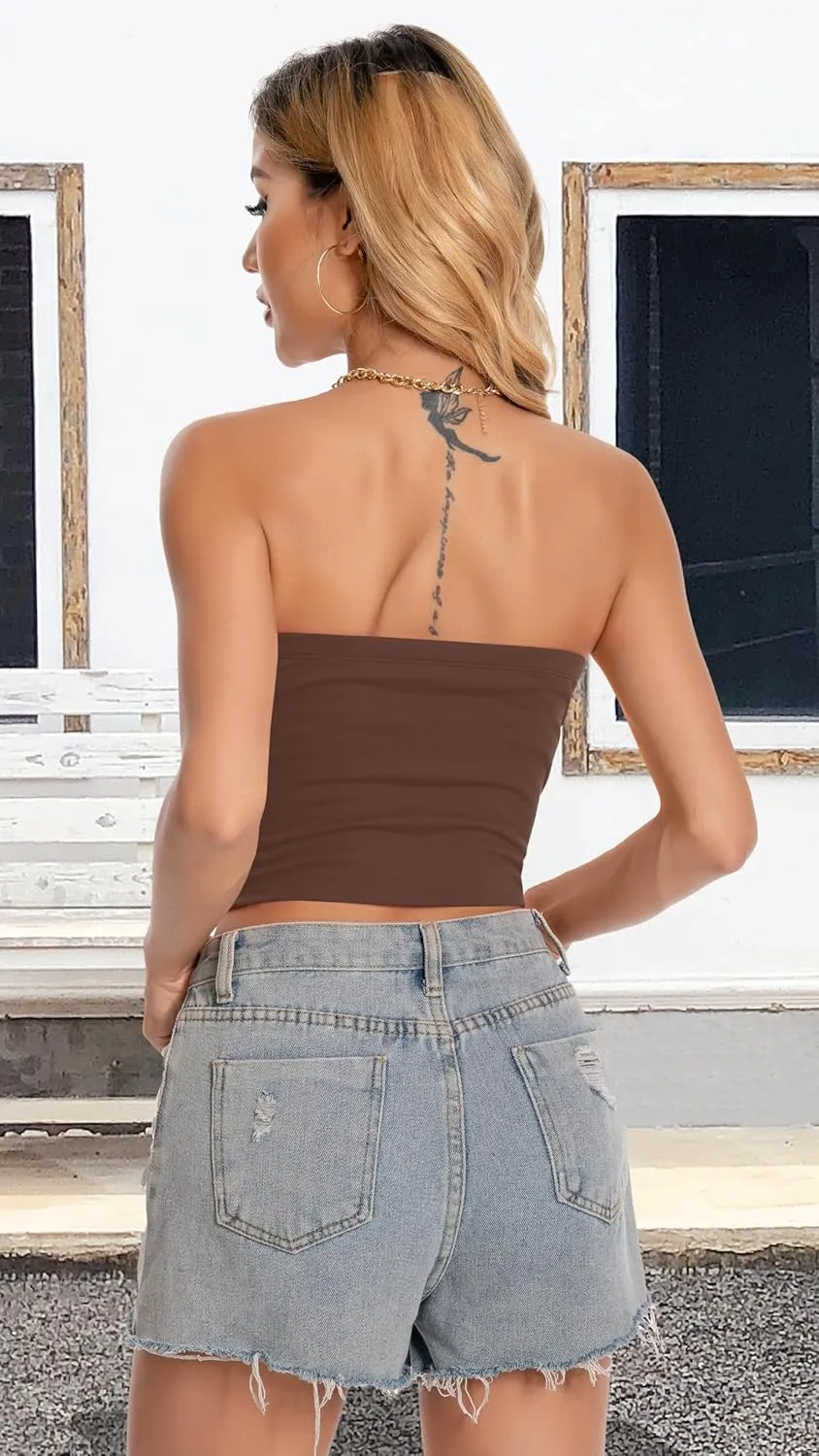 Tube Top for Women Strapless Slim Fit Crop Tops Y2K Going Out Bandeau Shirts Summer Outfits