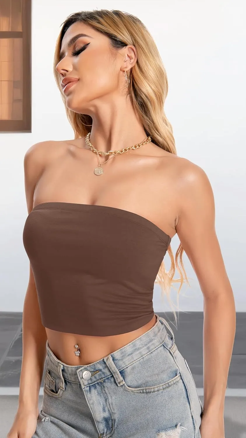 Tube Top for Women Strapless Slim Fit Crop Tops Y2K Going Out Bandeau Shirts Summer Outfits