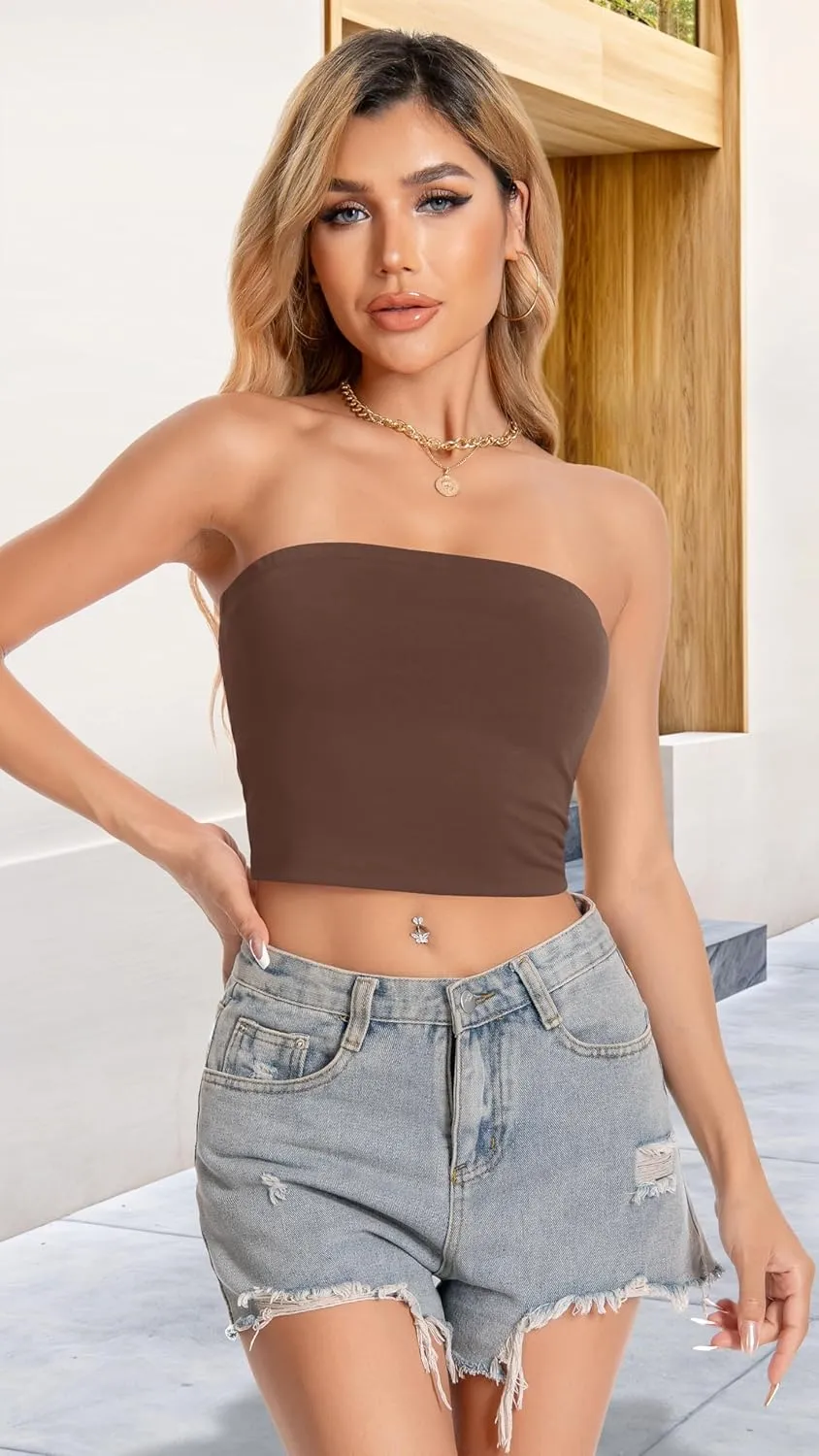 Tube Top for Women Strapless Slim Fit Crop Tops Y2K Going Out Bandeau Shirts Summer Outfits