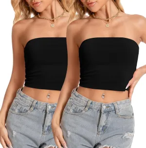 Tube Top for Women Strapless Slim Fit Crop Tops Y2K Going Out Bandeau Shirts Summer Outfits