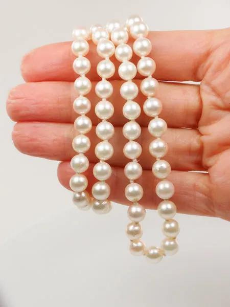 Vintage 14k Yellow Gold Cultured Pearl Necklace, 6.0 - 6.4 mm Strand of Pearls, Bridal Necklace 24"