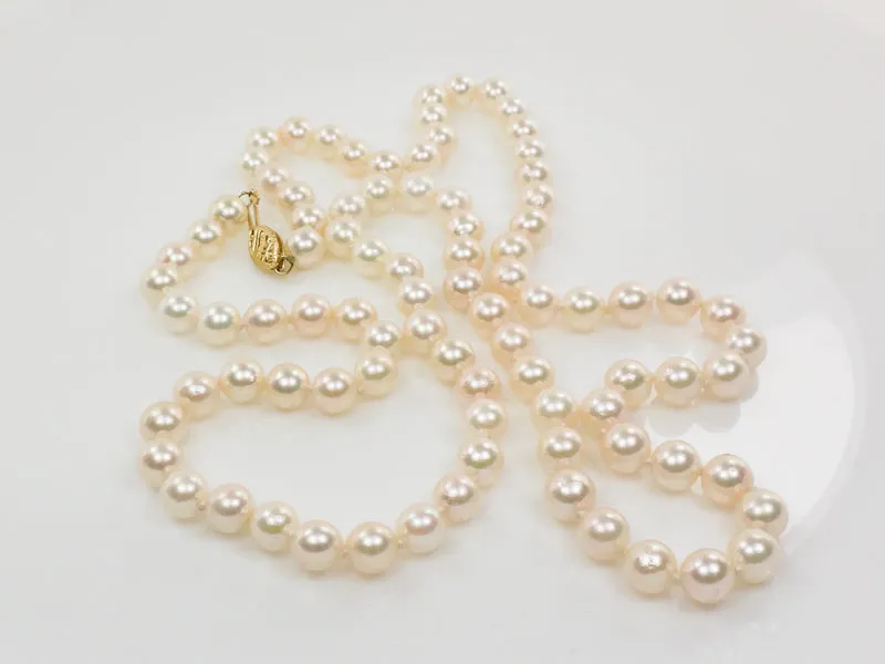 Vintage 14k Yellow Gold Cultured Pearl Necklace, 6.0 - 6.4 mm Strand of Pearls, Bridal Necklace 24"