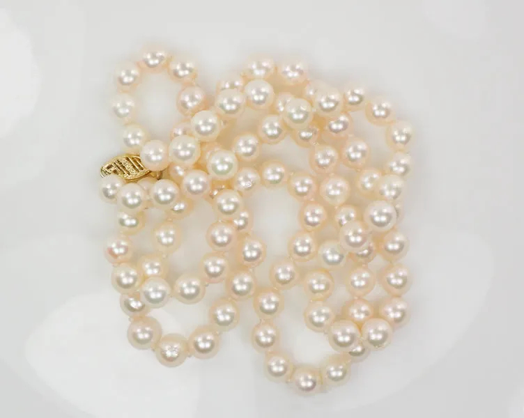 Vintage 14k Yellow Gold Cultured Pearl Necklace, 6.0 - 6.4 mm Strand of Pearls, Bridal Necklace 24"
