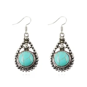 Vintage Fine Jewelry for Women Silver Color Dangle Earrings Tibetan Turquoise Earrings For Women