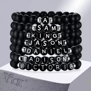 Vnox Custom Initials Beads Bracelets for Men Women, Black Letters Alphabet Beaded Bangle, Casual Name Bracelet, BFF Family Gifts