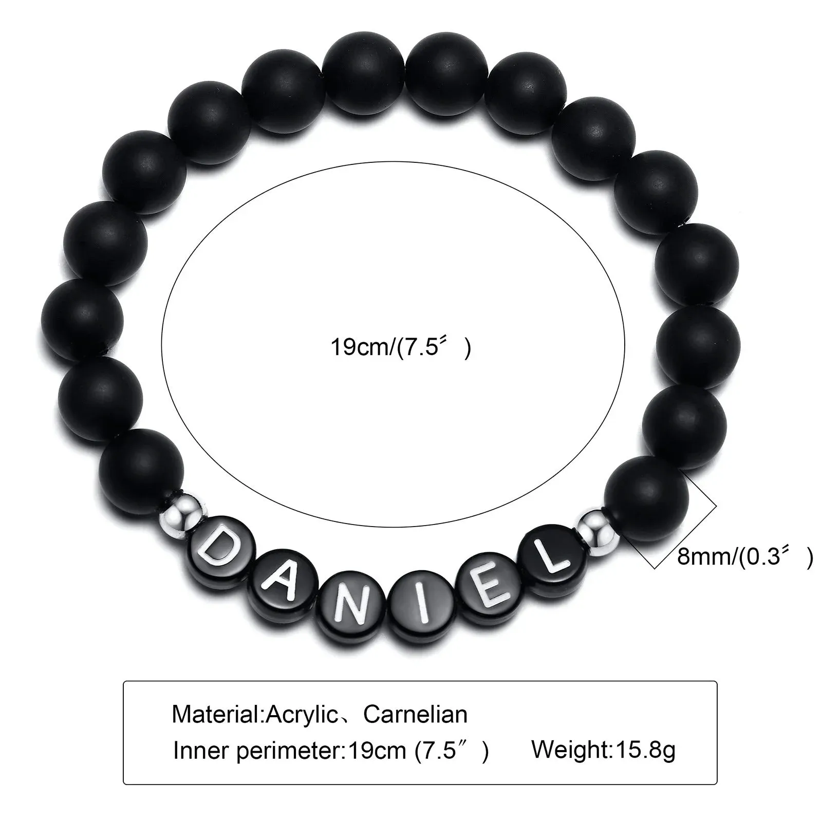 Vnox Custom Initials Beads Bracelets for Men Women, Black Letters Alphabet Beaded Bangle, Casual Name Bracelet, BFF Family Gifts