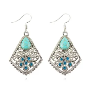 Water-Drop Turquoise Earrings Crystal Silver Dangle Earrings for Women Summer Style Fine Jewelry for Women