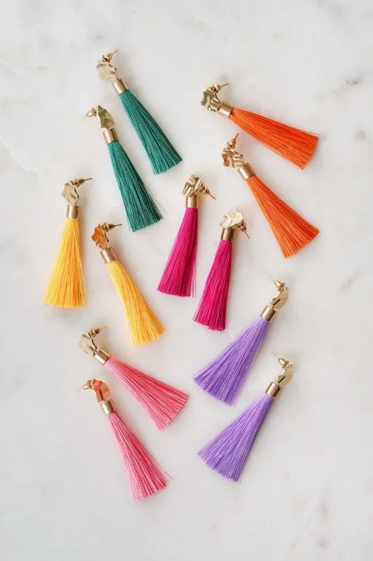 Xander Kostroma Gold Tone & Neon Orange Tassel Drop Earrings - 8 cm Drop, Handmade Statement Jewelry for Bold, Stylish Looks
